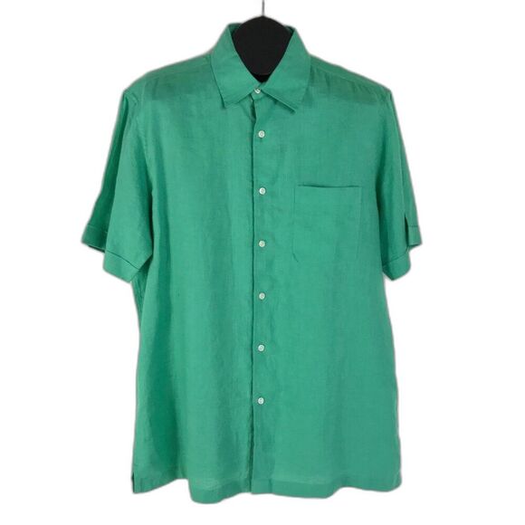 Club Room Luxury Linen Button Up Shirt Men's Size Medium Green Short Sleeve - Picture 1 of 11